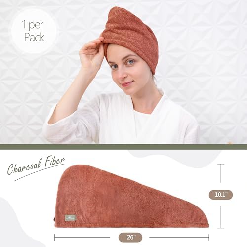 myHomeBody Hair Towel Wrap, Quick Drying Turban, Absorbent Cap – Cinnamon - Image 3