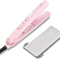 Mini Flat Iron for Travel, 0.7 Inch Small Hair Straightener for Short Hair & Bangs, Fast Heat Up 2-in-1 Straightening & Curling Iron, Dual Voltage Portable Mini Straightener with Pouch (Pink) by MELYDO