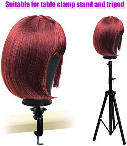 22 Inch Black Leather Wig Canvas Block Mannequin Head with Stand - Image 4