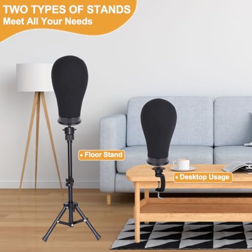 Wig Head Stand Set 22 Inch Wig Mannequin Head with Stand,Black - Image 2