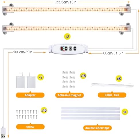 Hywyimlait Two Strip Growing Lamp for Indoor Plants, 3500K Full Spectrum LED Grow Light Strips with Auto ON/Off 3/9/12H Timer & 10 Dimmable Levels for Green House Succulent (2 Headx2 Pack) - Image 6