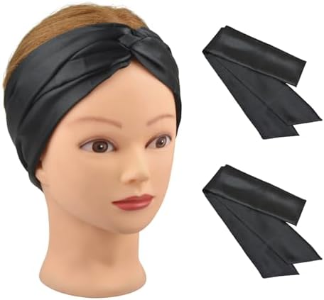 Wig Grip Band Soft Satin Scarf Fashion Headbands for Lace Frontal Wigs Fixing Makeup Sports Yoga Facial (2 Pcs, Black) - Image 7