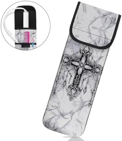 ZOUTAIRONG Cross Marble Curling Iron Holder Heat Resistant Flat Iron Travel Case Curling Iron Travel case, Water-Resistant Curling Wand Travel Cover Case Pouch Women's Storage Bag - Image 4