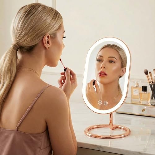 Fancii LED Lighted Vanity Makeup Mirror, Rechargeable - Cordless Illuminated Cosmetic Mirror with 3 Dimmable Light Settings, Dual Magnification - Vera (Rose Gold) - Image 2