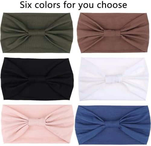 XTREND Wide Headbands Knotted Head Wraps Non Slip Stretch Headband Women's Hair Thin Headbands Turban Sports Hairband Head Bands Accessories 6 Pcs（Army Green, Coffee, Black, White, Pink, Blue） - Image 3