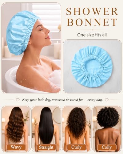 Edoneery Shower Caps for Women Reusable Waterproof, Shower Hair Cap - Image 5
