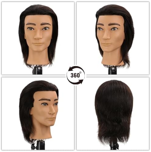12" Male Mannequin Head with 100% Real Human Hair for Barber Exam & Styling Practice Training, Professional Haircut Manikin Doll Head with Free Clamp Stand, Deep Black - Image 2