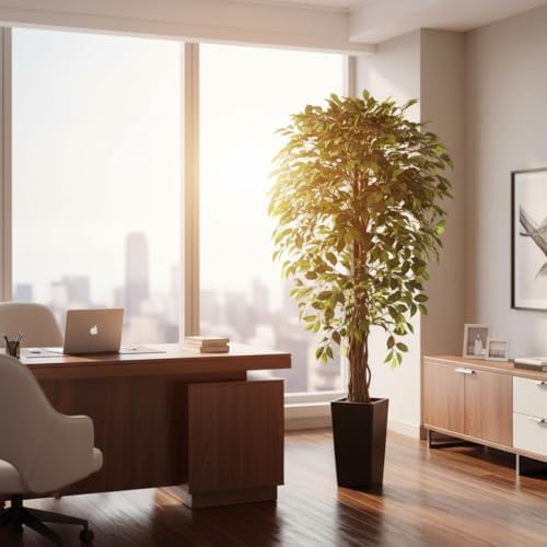 Aveyas 6ft Artificial Ficus Tree for Home Decor with Black Pot, 6 Feet Faux Plant Fake Silk Trees for Indoor Outdoor House Living Room Office Garden (6 ft Tall Including Raised Pot) - Image 4