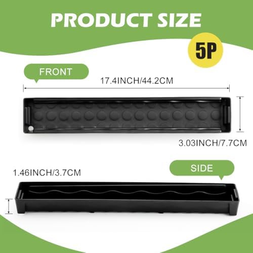 RooTrimmer 5 Pack Plastic Plant Saucer (17"x3"x1.5"), Rectangular Window Sill Plant Pot Trays with Removable Drainage Hole, Thick Windowsill Saucer Tray for 2.8 inch (7CM) Flower Nursery Pots (Black) - Image 2