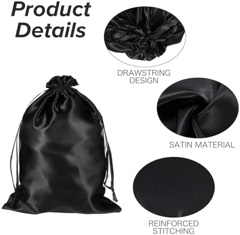 6Pcs Wig Bags with Satin Drawstring, Black Silk Hair Storage Bags for Multiple Wigs, Bundles, Extensions(Black) - Image 5