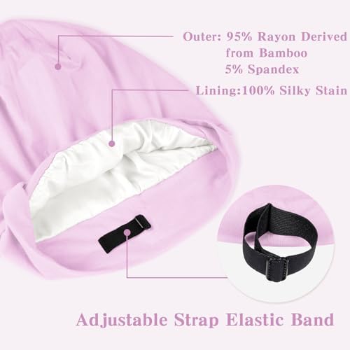 Fittia Satin Lined Sleep Bonnet, Adjustable Non-Slip Cap For Locs, Medium - Image 4