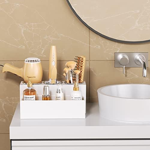HIIMIEI Hair Tool Organizer, Acrylic Hair Dryer Holder, Bathroom Countertop Blow Dryer Stand Storage, Vanity Organizer for Accessories, Makeup, Flat Irons, Curling Irons, and Toiletries (White) - Image 6