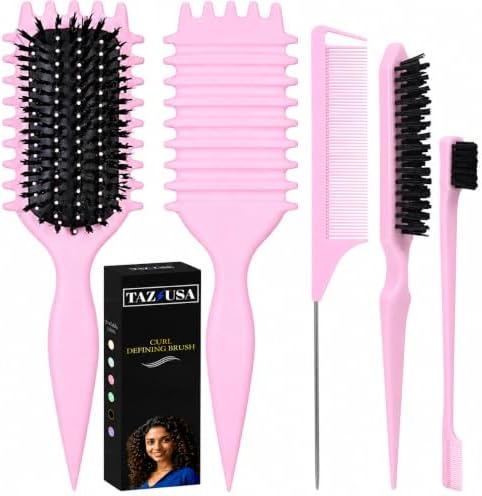 4 Pcs Curl Defining Brush Set Pink - Curly Hair Brush Defining by TAZUSA