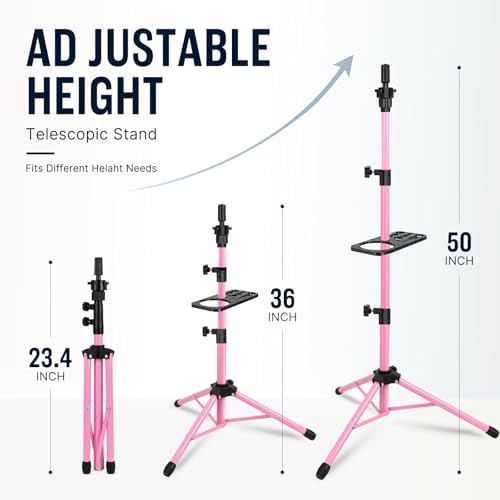 AliLeader 50 Inch Wig Stand Tripod with Tray - Adjustable Mannequin Head Stand Wig Tripod Stand Wig Head Stand Tripod for Training Heads and Canvas Block Head (Mannequin Head Not Included,Pink) - Image 2