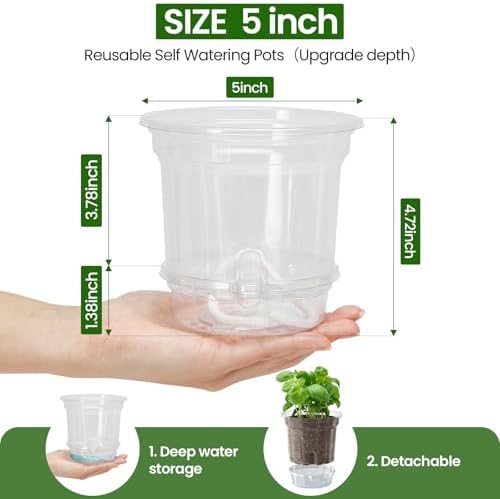 MIXC 12 Pack 5 Inch Self Watering Pots for Indoor Plants with Wicking Rope - Image 4