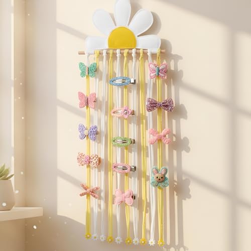 Suncalla Long Bow Holder for Girls Baby White Daisy Hair Bow Clip Organizer - Image 6