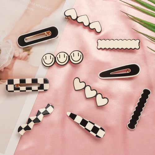 Gingbiss 18 Pcs Hair Clips for Women Girls, Black White Checker Barrettes - Image 7