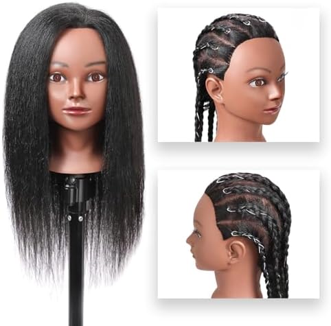SOPHIRE 100% Real Hair Mannequin Head Training Head with stand, 18" Hairdresser Cosmetology Mannequin Manikin Training Practice Head Doll for Female Hairstyling - Black - Image 2