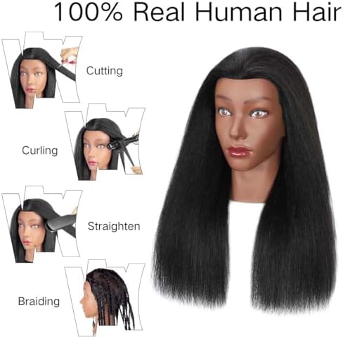 Mannequin Head Human Hair with Tripod Stand 100% Real Hair Doll Head - Image 3