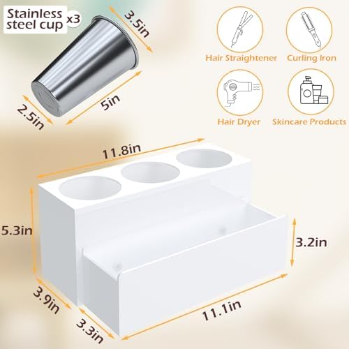Glossy White Countertop Detachable Hair Tool Organizer for Vanity - Image 4