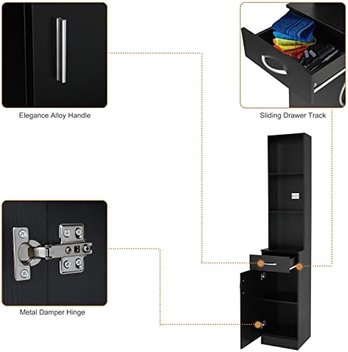 OmySalon Salon Hair Styling Station, Barber Storage Cabinet, Salon Equipement with 5 Compartments, 1 Drawer, 1 Door (Black) - Image 7