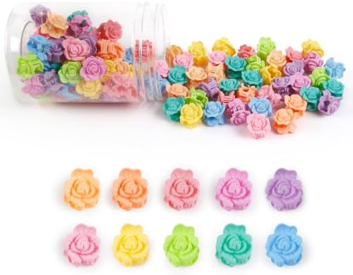 100Pcs Colorful Mini Flower Hair Clips Set, TEBIEKOY Small Hair Clips Mini Mouse Ear Hair Claw Clip Cute Jaw Clips Hair Pins Hair Barrettes Tiny Flower Hair Accessories for Women (Roses) by TEBIEKOY