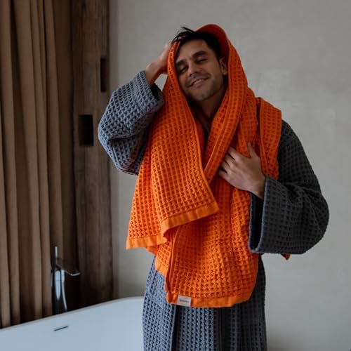 Luxury Organic Japanese Cotton Waffle Bath Towel | Thick, Absorbent, Quick Dry Bathroom Towels for Shower, Sauna, Onsen| Hotel & Spa Quality, Gift-Ready (Coral Orange, Bath Sheet (2 Pack)) - Image 3