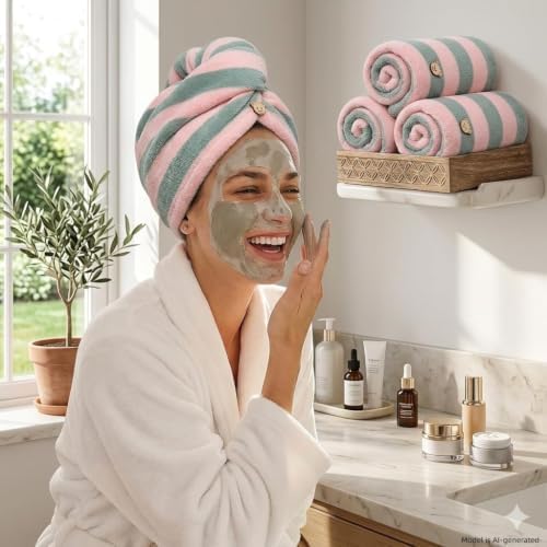 3 Pack Microfiber Hair Towel Wrap for Women, Fast Drying Hair Turban with Button, Anti-Frizz Large Hair Towel for All Hair Styles, Soft & Absorbent Hair Drying Towel - Image 5