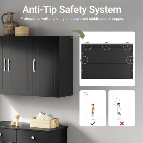 SoBuy Bathroom Wall Cabinet, Large 3-Door, 23.6 x 11.8 x 35.4 in, Black - Image 3