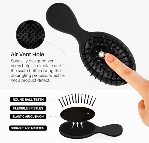 RHOS Mini Hair Brush for Women,Men and Kids-Travel Size Hair Brush for Purse,Pocket,backpack-Small Cushion Paddle Brush with Soft Bristles-Mini Detangler Brush for All Hair Types(1 Pack-Black) - Image 4