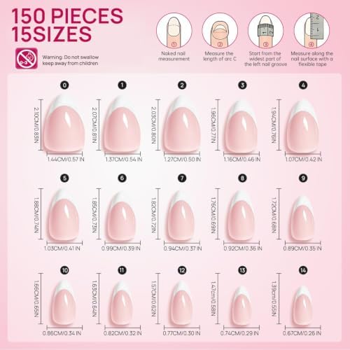 Krofaue French Tip Short Almond Nail Tips Glossy - Image 5