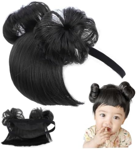 Doll Wig Baby Wig, Natrual Black Baby Wigs for Girls Infant, Girl Headbands with Bangs, High Temperature Silk Bangs Headband with Head Buckle by Wedhapy