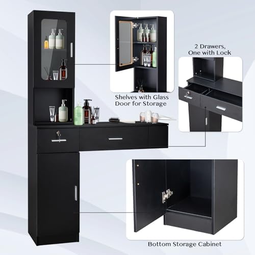 Winado Wall Mount Barber Salon Station, Makeup Vanity Desk with Cabinet - Image 3