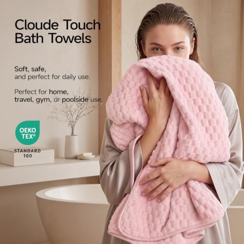 REDKISS Pink Microfiber Bath Towels Lagre, 30"x60" Super Absorbent Towels - Image 2