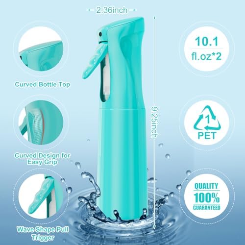 IMPORX Continuous Spray Bottle for Hair 2 Pack (10.1oz/300ml) Cyan - Image 2