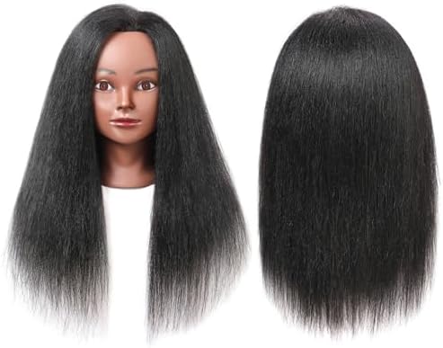 Mannequin Head with 100% Real Hair, 16" Cosmetology Mannequin Manikin Training Practice Doll Head for Hairdresser Braiding Hair Styling Hairdressing with Clamp Holder- Black - Image 2