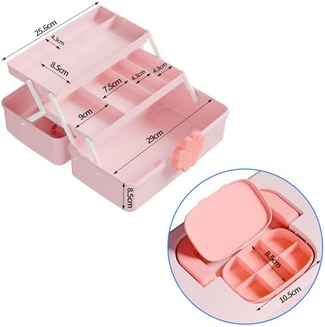 Covetree Hair Accessories Organizer with Handle sewing organizer，Lockable Three-Layer Multipurpose Art Supplies Storage Box and Storage Plastic Jewelry Box (pink) - Image 3