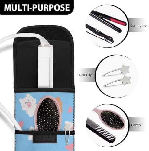 ZOUTAIRONG Cute Bear Curling Iron Holder Heat Resistant Flat Iron Travel Case Curling Iron Travel case, Water-Resistant Curling Wand Travel Cover Case Pouch Women's Storage Bag - Image 6