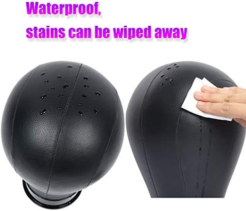 22 Inch Black Leather Wig Canvas Block Mannequin Head with Stand - Image 2