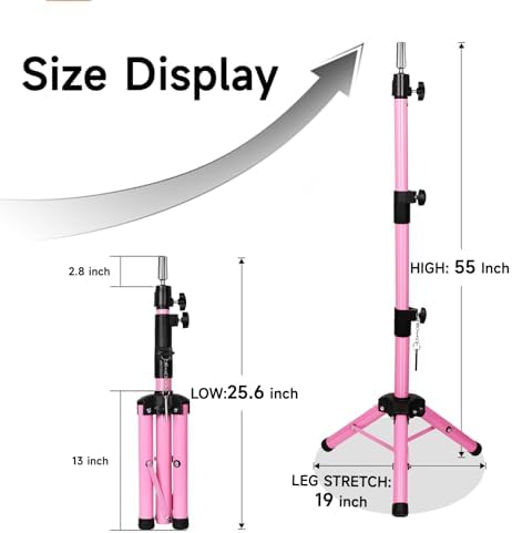 AliLeader 55 Inch Wig Stand Tripod - Adjustable Mannequin Head Stand Wig Tripod Stand Wig Head Stand Tripod for Training Heads and Canvas Block Head (Mannequin Head Not Included,Pink) - Image 2