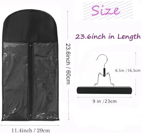 Hair Extensions Holder, Black Wig Storage Bag with Hanger, 23.6 Inch - Image 2