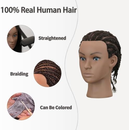 Afro Kinky Curly Mannequin Head - 100% Human Hair for Braiding, Styling & Cutting - Salon Training Head with Stand for Coloring, Bleaching & Updos - Image 5