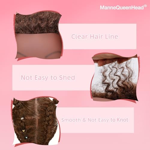 Afro Curly Mannequin Head with 100% Human Hair 10'' Cosmetology Manikin Doll Head for Hairdresser Braiding Practice Hairstyling with Free Clamp Holder-Brown - Image 3