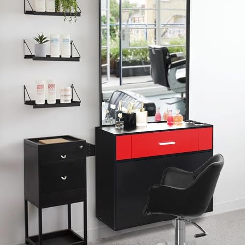 Winado Wall Mount Barber Salon Station with Mirror and Storage Cabinet - Image 6
