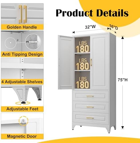 SteeLoong 75" Metal Storage Cabinet with Doors and 2 Adjustable Shelves - Image 3