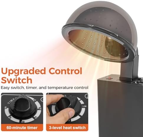 Hair Dryer for Salon Use - 1200W Freestanding Blow Dryer with Wheels, Adjustable Timer & Temperature, Large Hood, Commercial-Grade Hair Dryer - Image 3