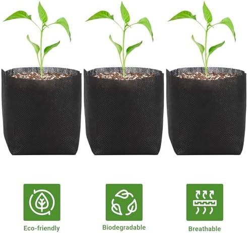 GREANER 100 PCS Nursery Bags, 6.3x5.7 Inch Biodegradable Seed Starter Pots, Plant Grow Bags for Plant, Tree, Flower, Seedling, Vegetables (Black) - Image 3