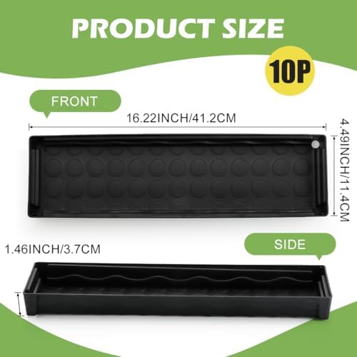 10 Pack Plastic Windowsill Plant Pot Trays (16"x5.5"x1.5"), Rectangular Window Sill Saucer with Removable Drainage Hole, Thick Plant Saucer Tray for 4 inch (10CM) Flower Seedling Pots (Black) - Image 2