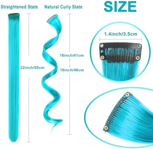 10 PCS Teal Blue Hair Extensions, Curly Wavy Synthetic Hairpieces Clip in - Image 3