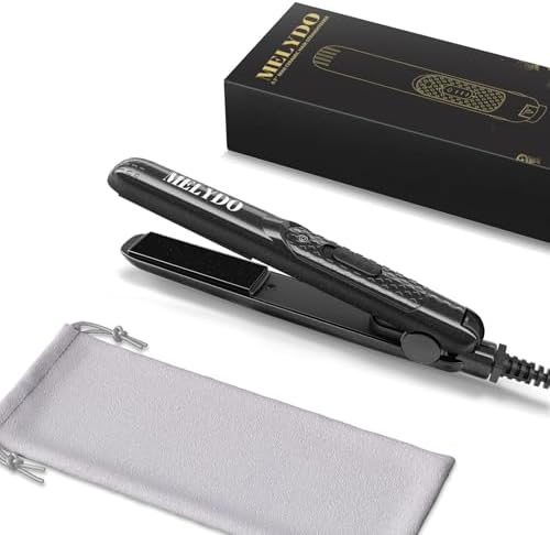 Mini Flat Iron, Ceramic Tourmaline Small Hair Straightener for Short Hair/Bangs, Dual Voltage Travel Hair Straightener, Portable Mini Straightener with Storage Pouch(Black) by MELYDO